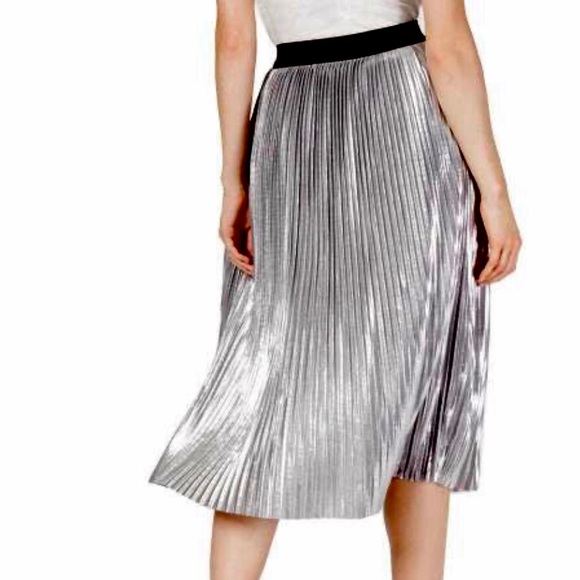 INC Metallic Pleated Midi Skirt in GG Silver Lame - Picture 2 of 3